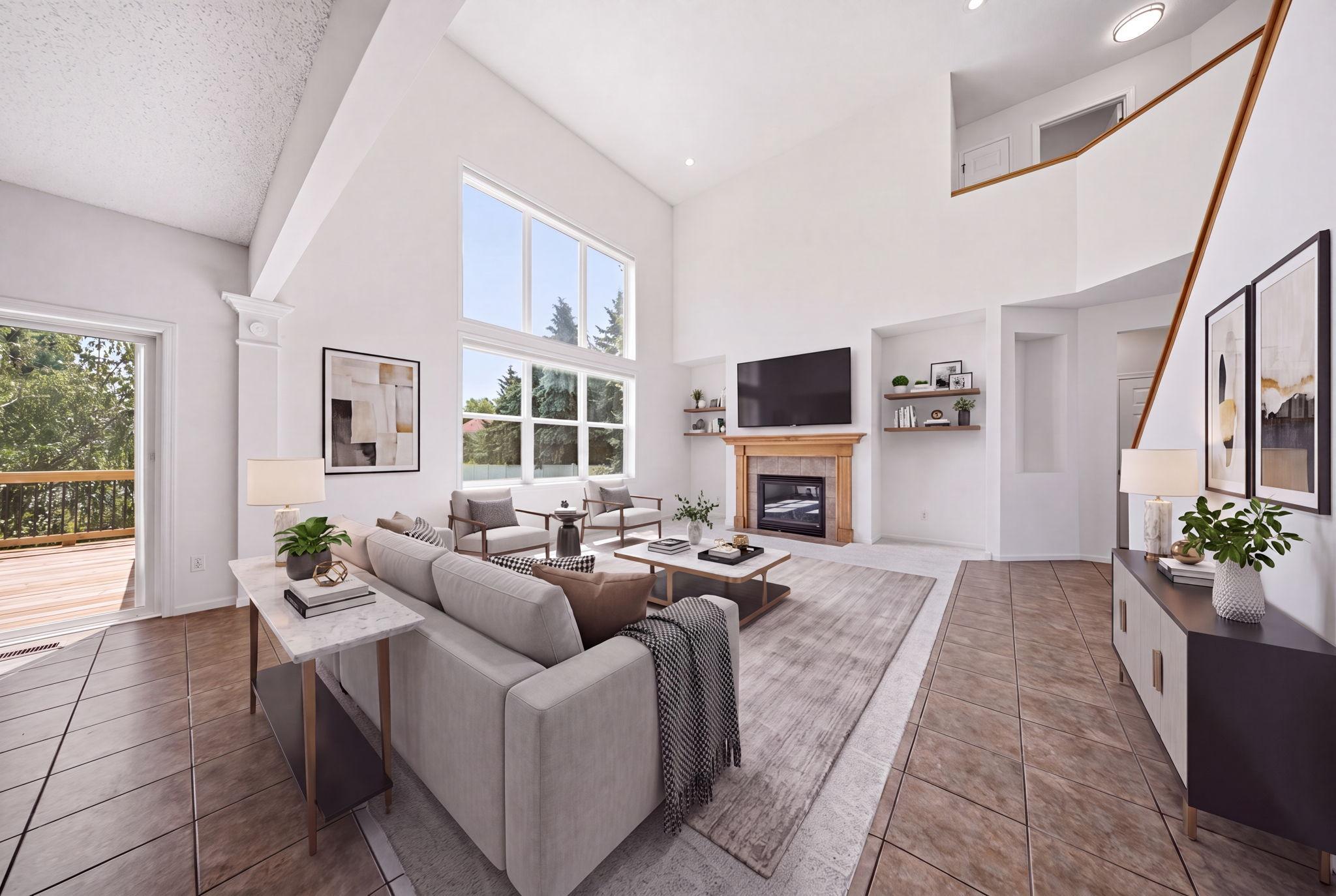 Virtually staged family room.
