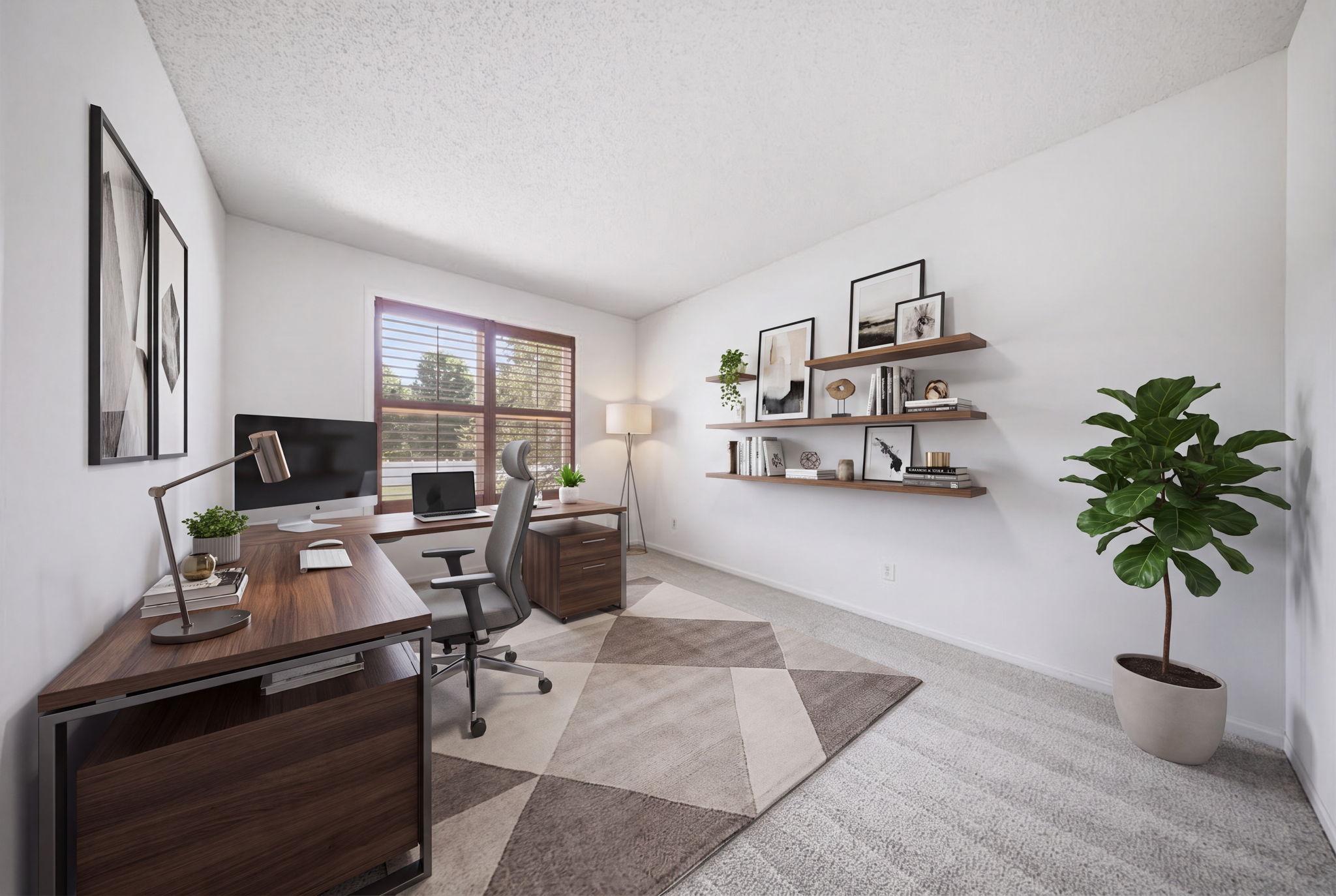 Virtually staged main floor office.