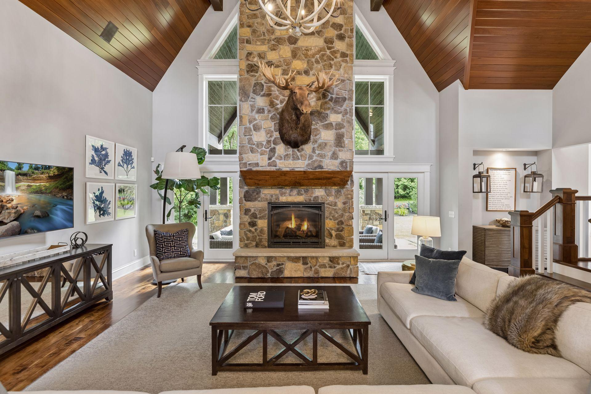 Living Room w/ 26 ft Ceilings