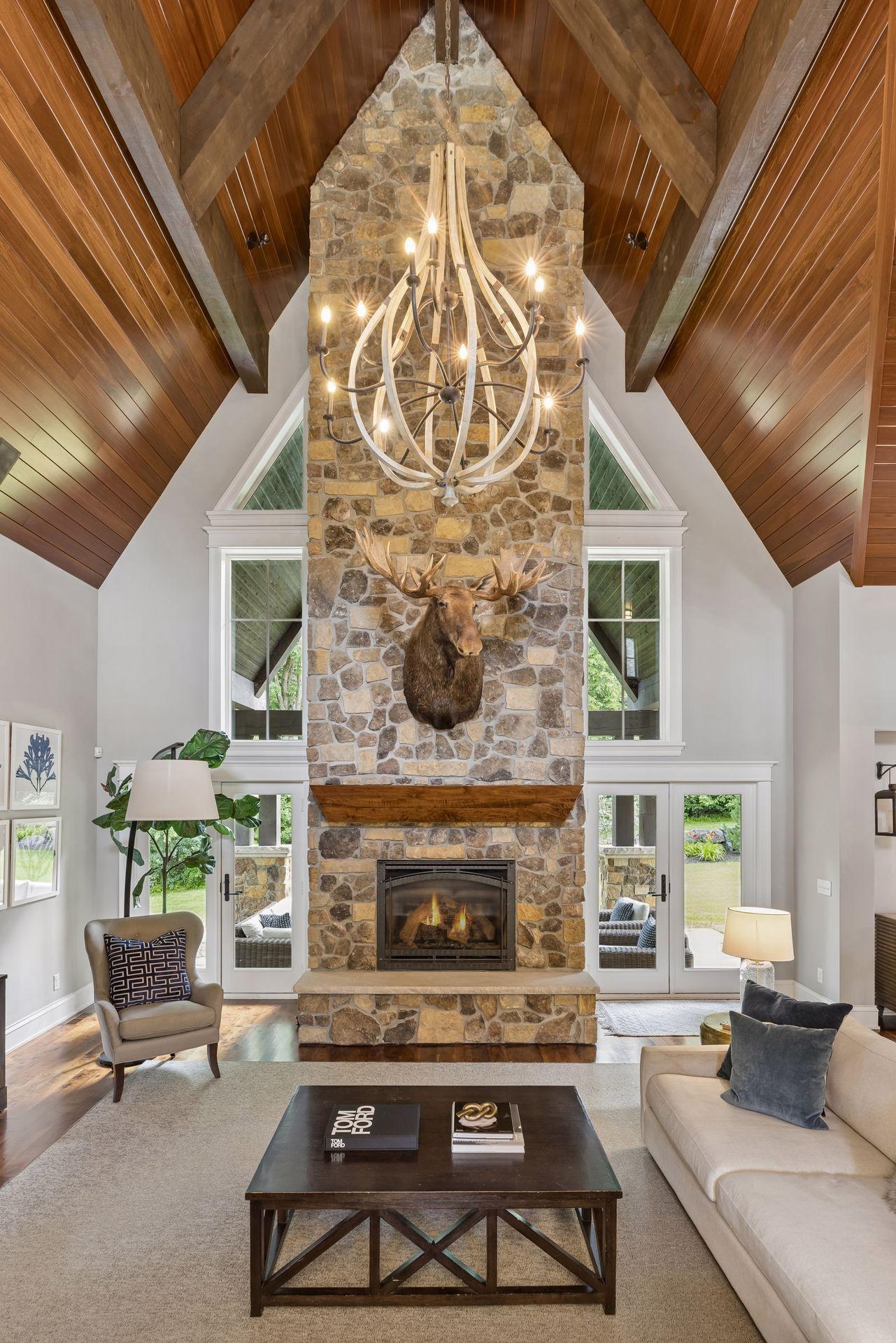 Living Room w/ 26 ft Ceilings