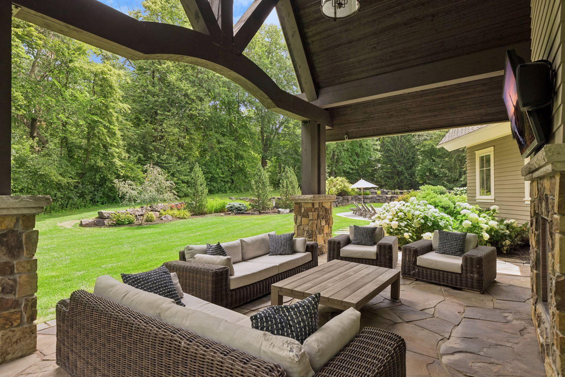 Covered Backyard Lounge Area w/ Fireplace