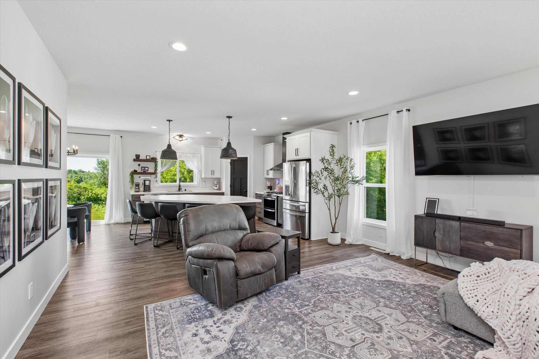 Open living room with beautiful color scheme