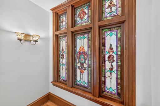 One of the homeâs many stunning original stained-glass details