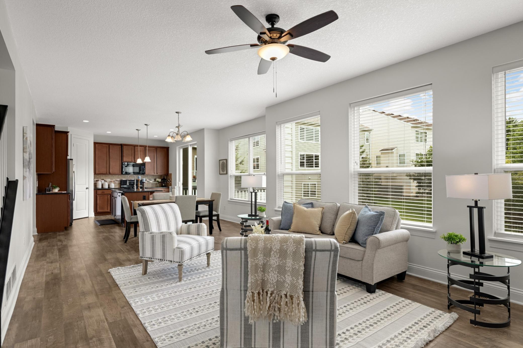 Spacious main living, dining and kitchen.