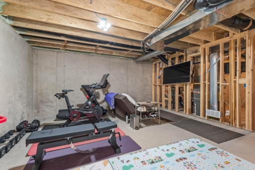 Future amusement room area. The mechanical room offers 90 plus furnace, central air, April Air, water heater, water softener and air exchange.