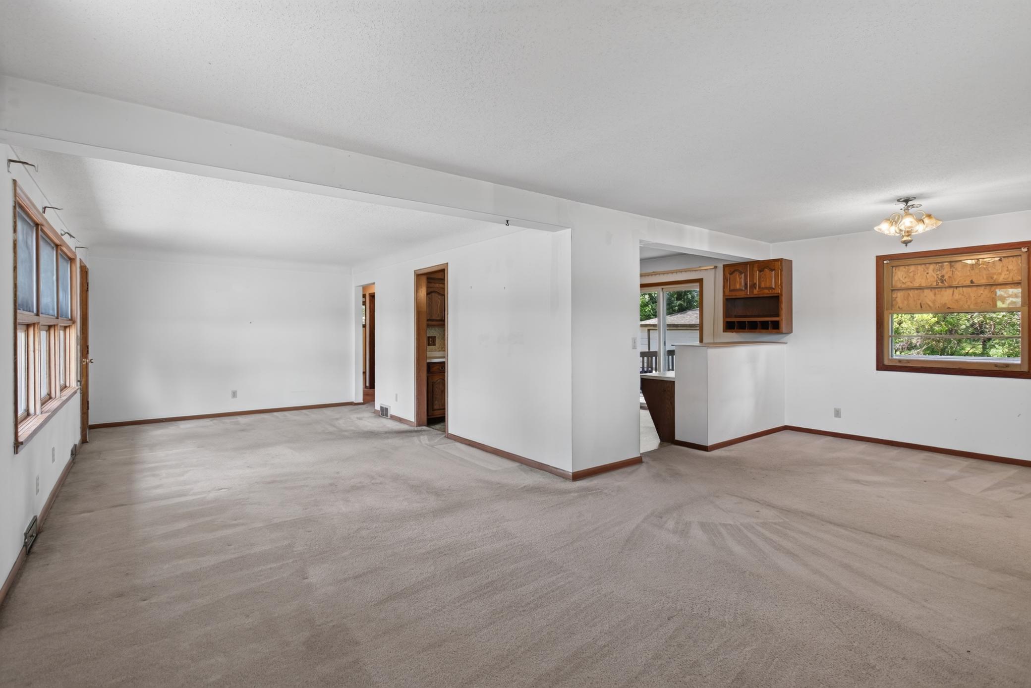Main level: living room and dining room