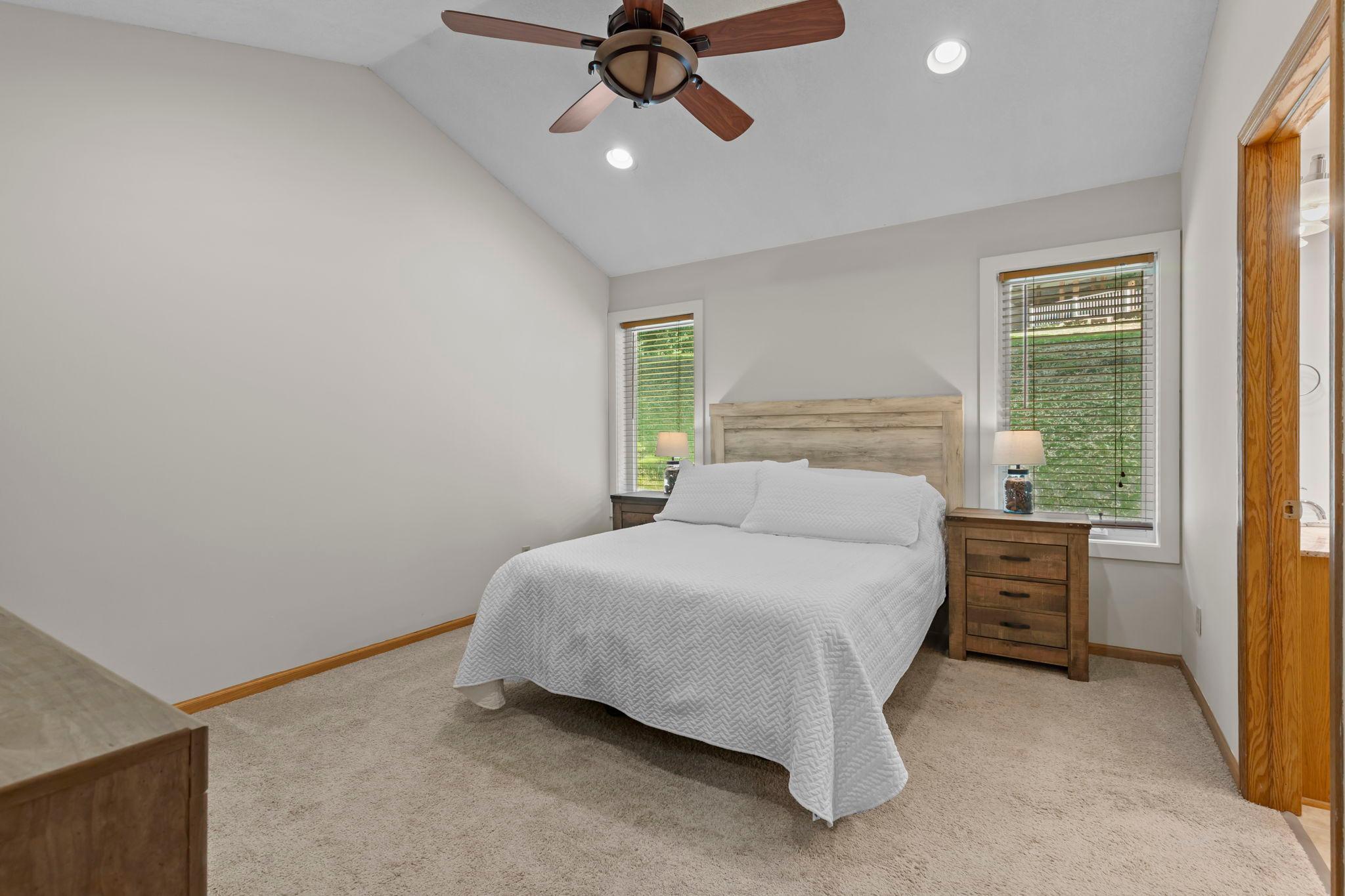 Upstairs, three bedrooms are thoughtfully tucked away together.