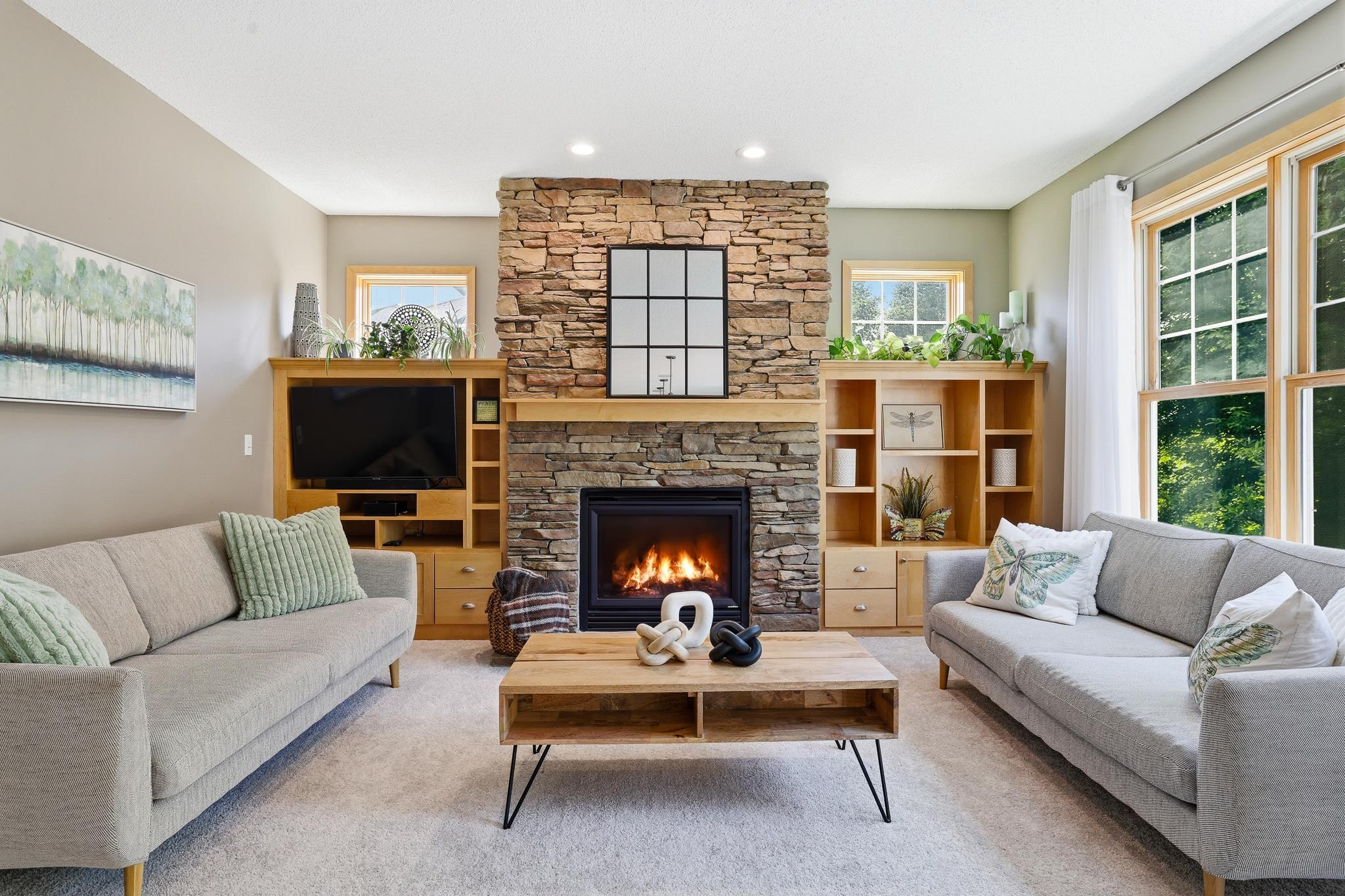 Wonderful living room with cozy fireplace.