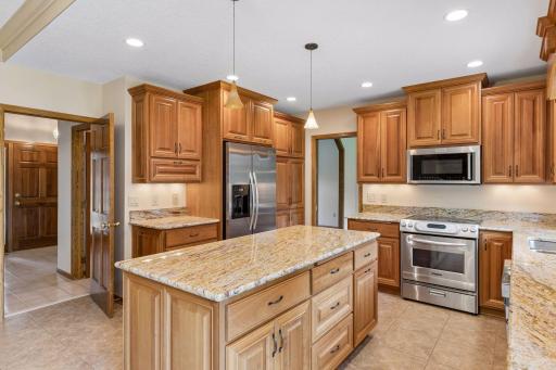 Large island provides ample prep space for multiple cooks