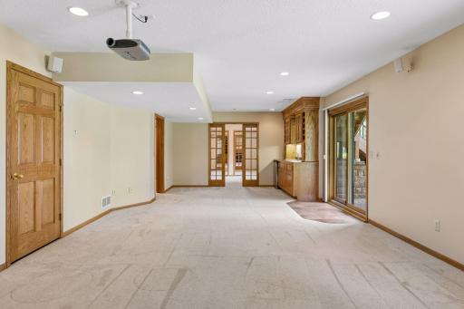 Surround sound speakers throughout the lower level