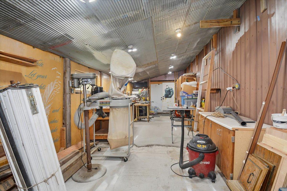 Workshop inside pole barn