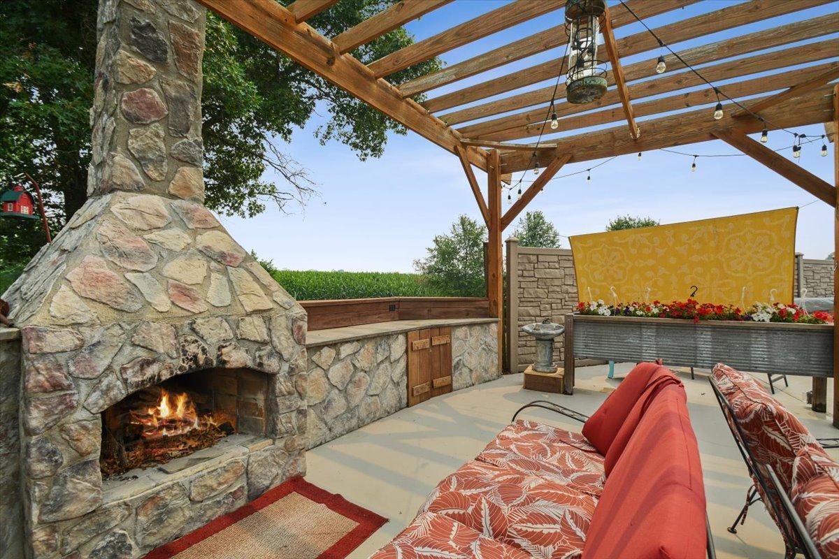 Real wood burning fireplace outdoor patio area