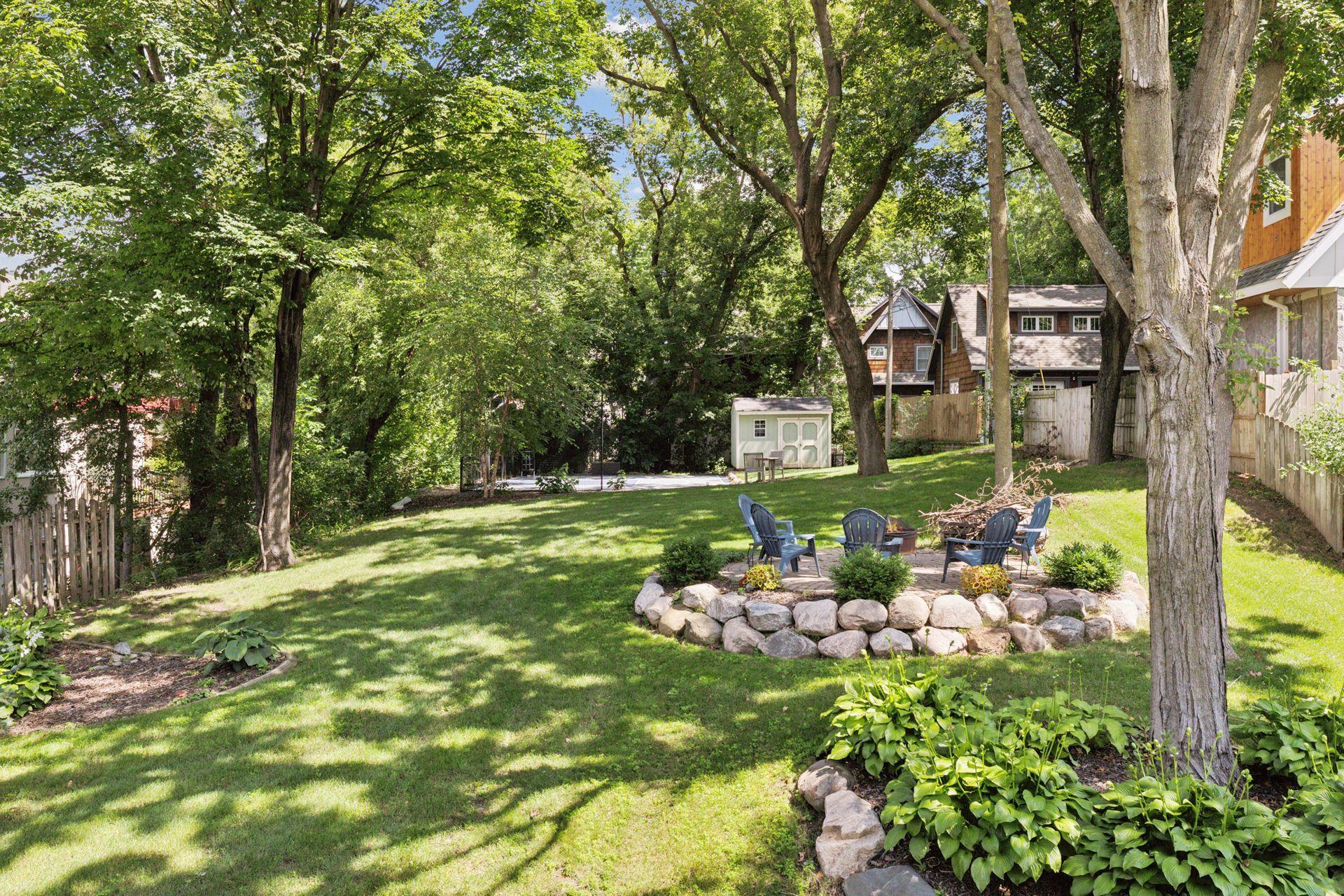 Extra deep lot with firepit and sport court