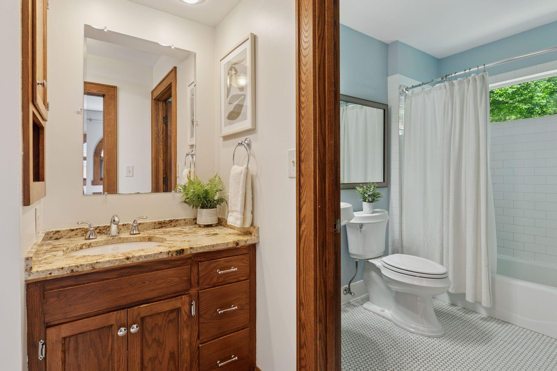 Additional sink just outside the main bathroom