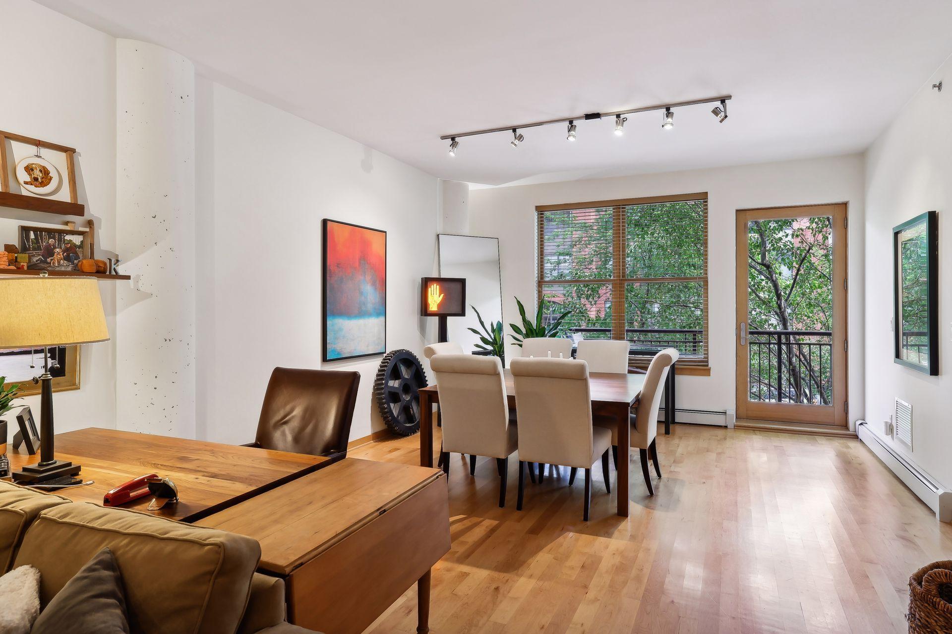 Dining area with patio door
