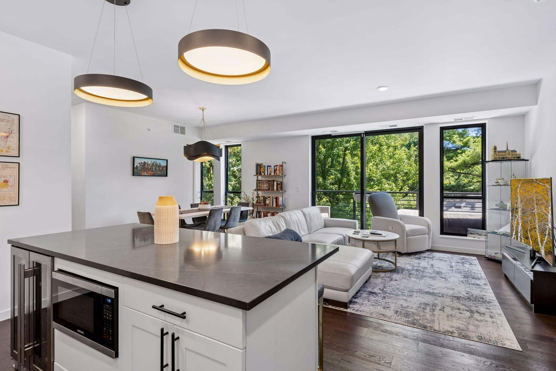 Kitchen faces Dining and Living Room