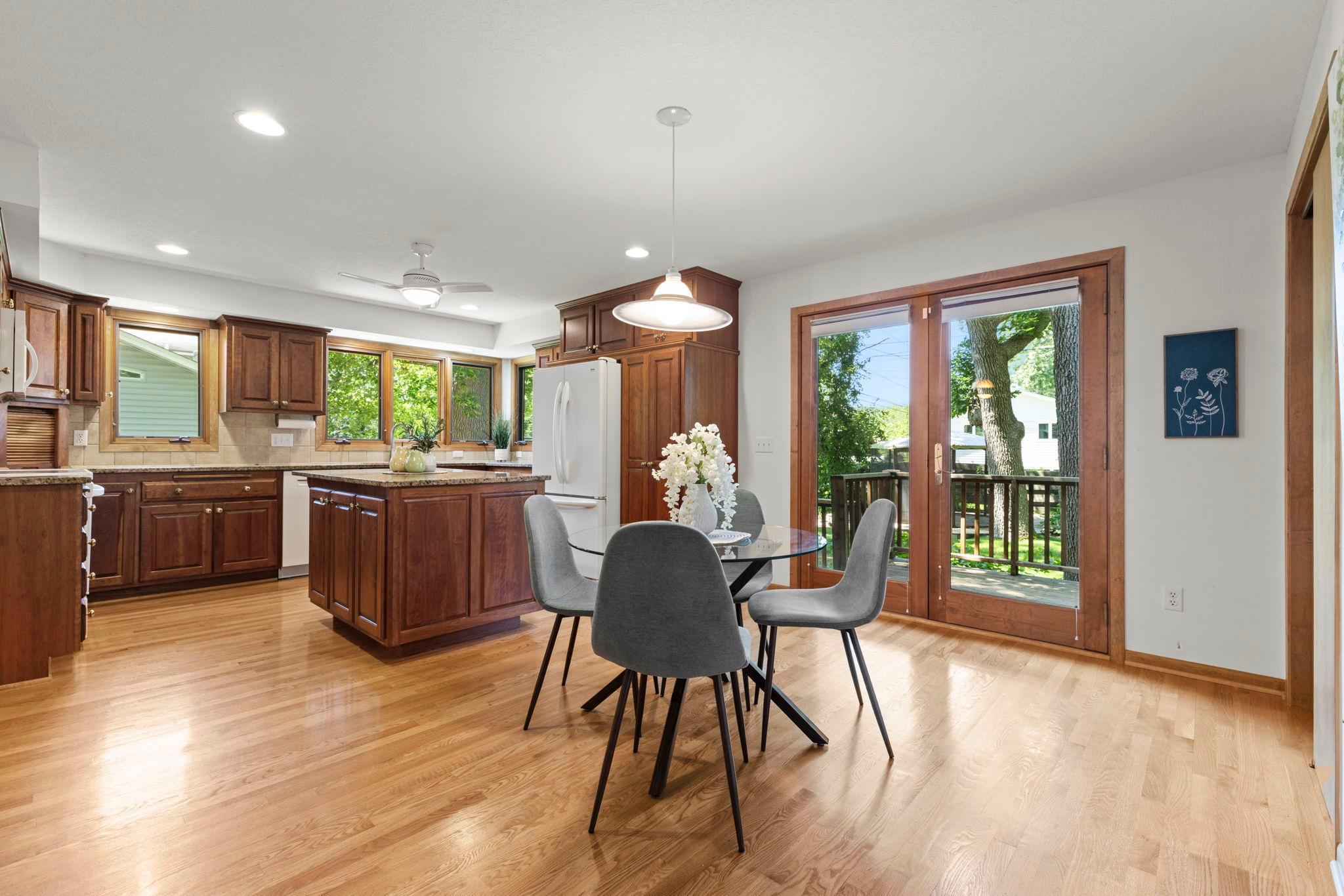 Eat-in kitchen walks out to the fully fenced backyard