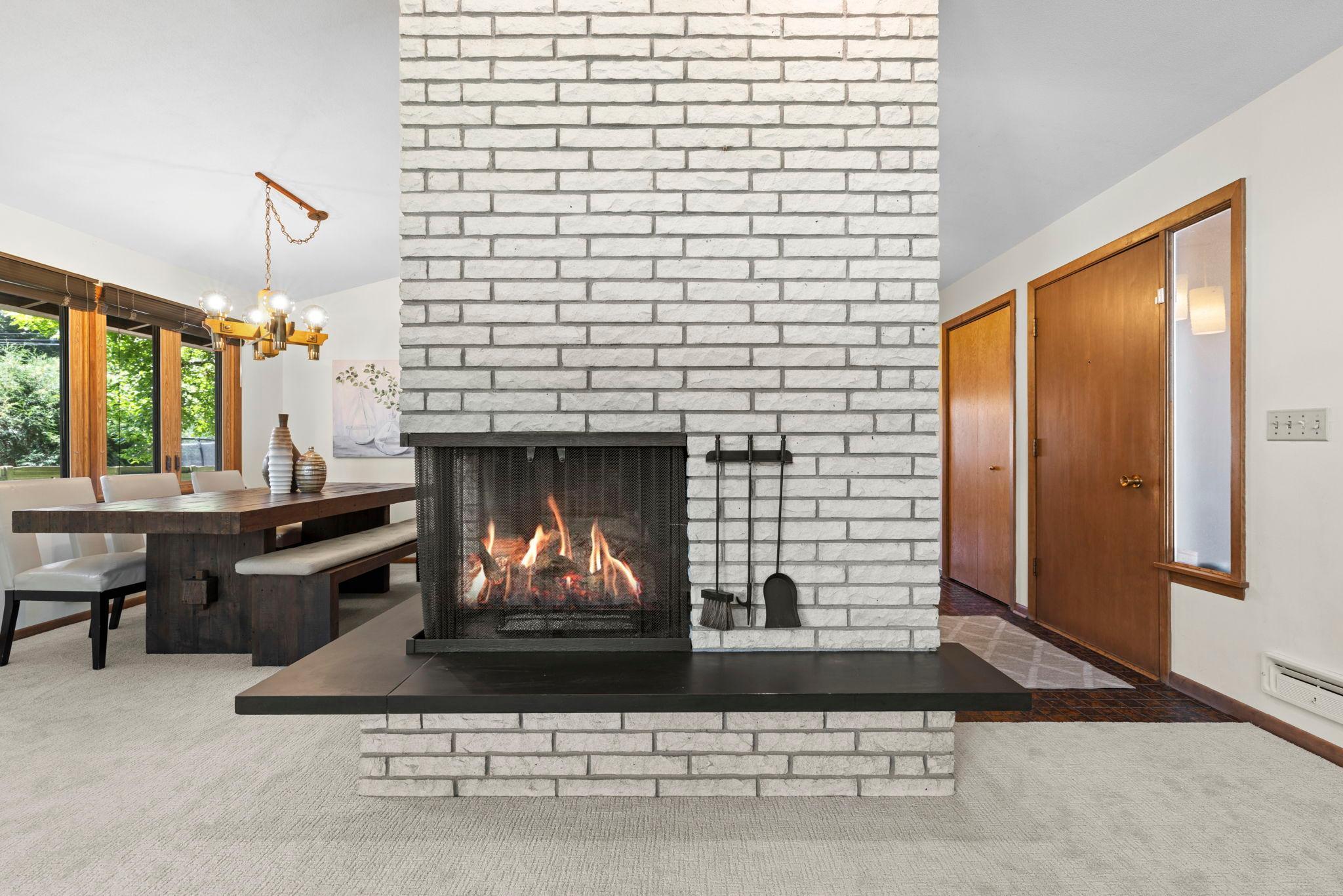 Gorgeous decorative fireplace is a show stopper!