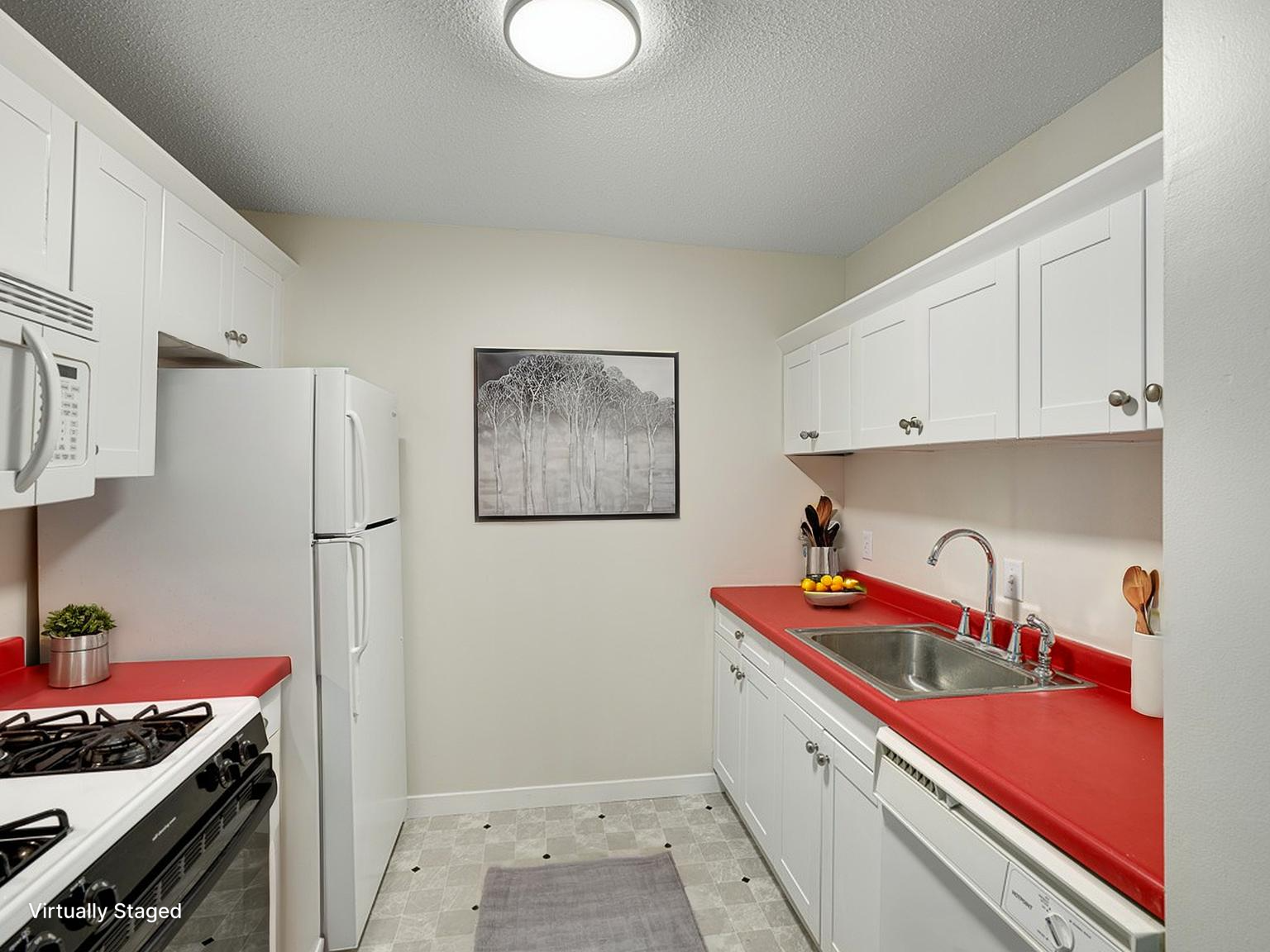 The kitchen comes equipped with a dishwasher, gas stove & disposal.