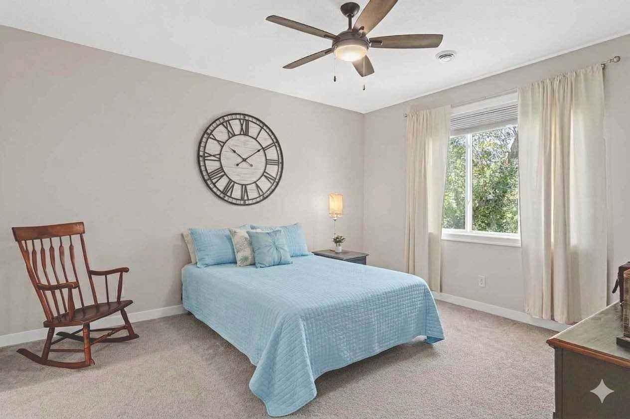 bedroom with bright light.