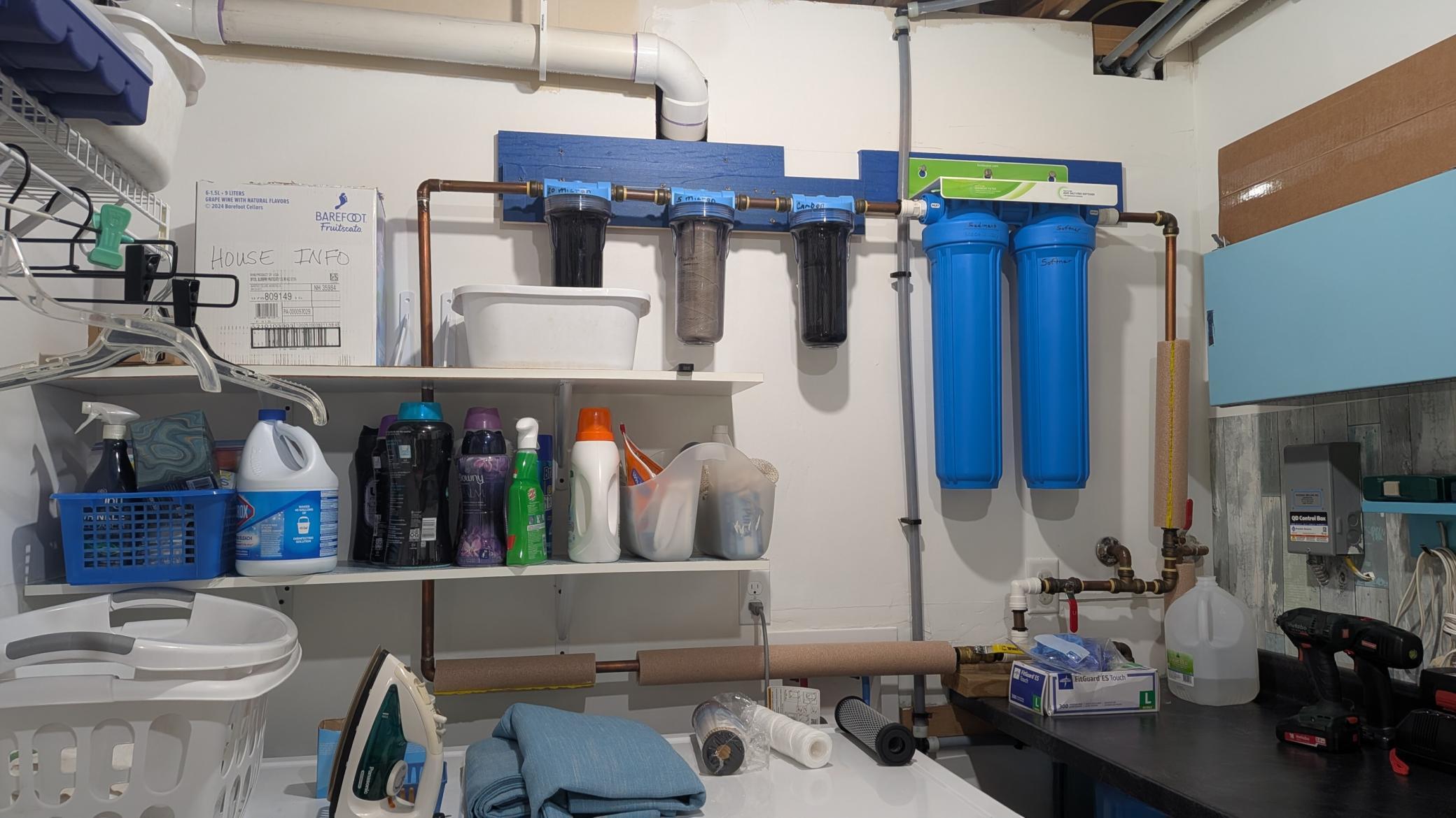 Well water filter system in laundry
