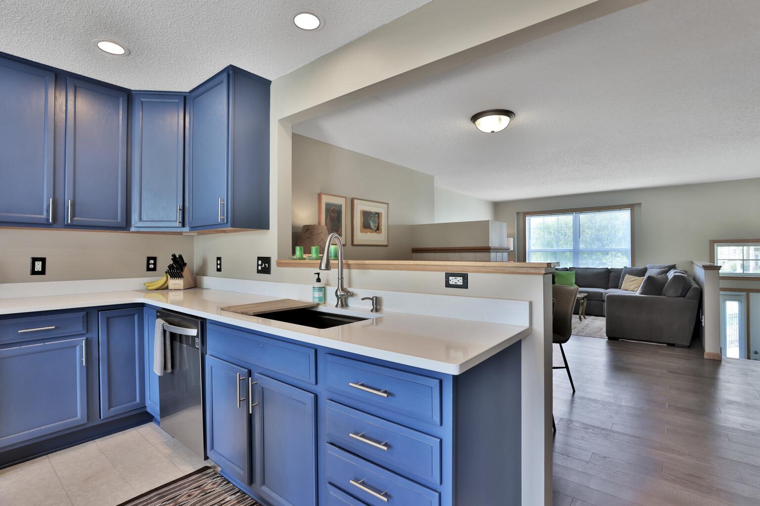 Recessed kitchen sink and ample outlets for the chef or entertainer.