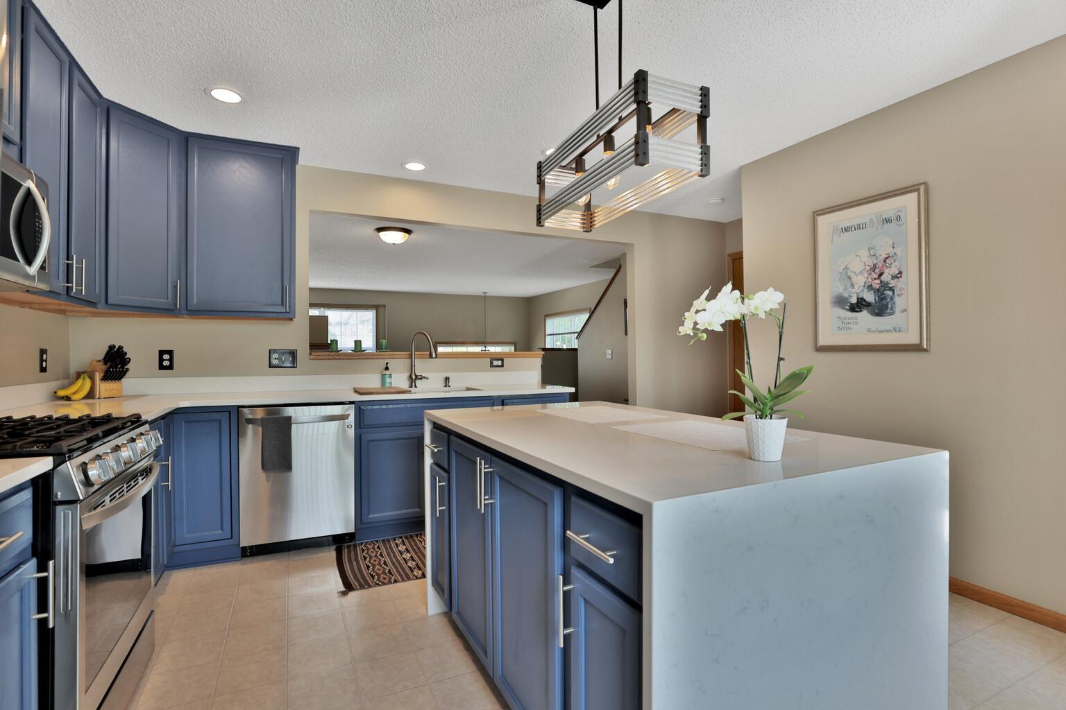 Updated lighting as well as an abundance for recessed lighting.