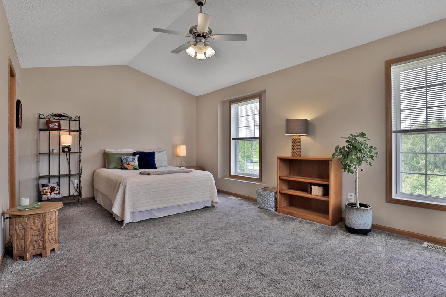 Spacioius Owners suite with vaulted ceiling.