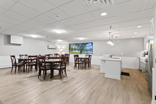 The community room also offers great space to entertain, offering a full kitchen and plenty of space for dining, card clubs, game night etc!