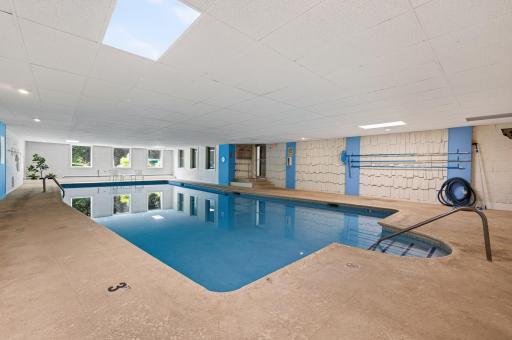 Indoor heated pool, perfect for swimming laps and water aerobics. Daylight windows provide natural light.