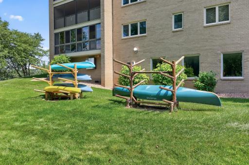 Kayak storage on site. Easy for kayakers to access and navigate Minnehaha Creek!