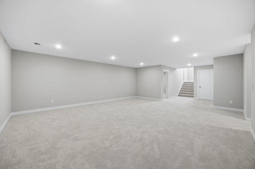 Spacious unfurnished family room in the finished lower level, ready for your personal touch.