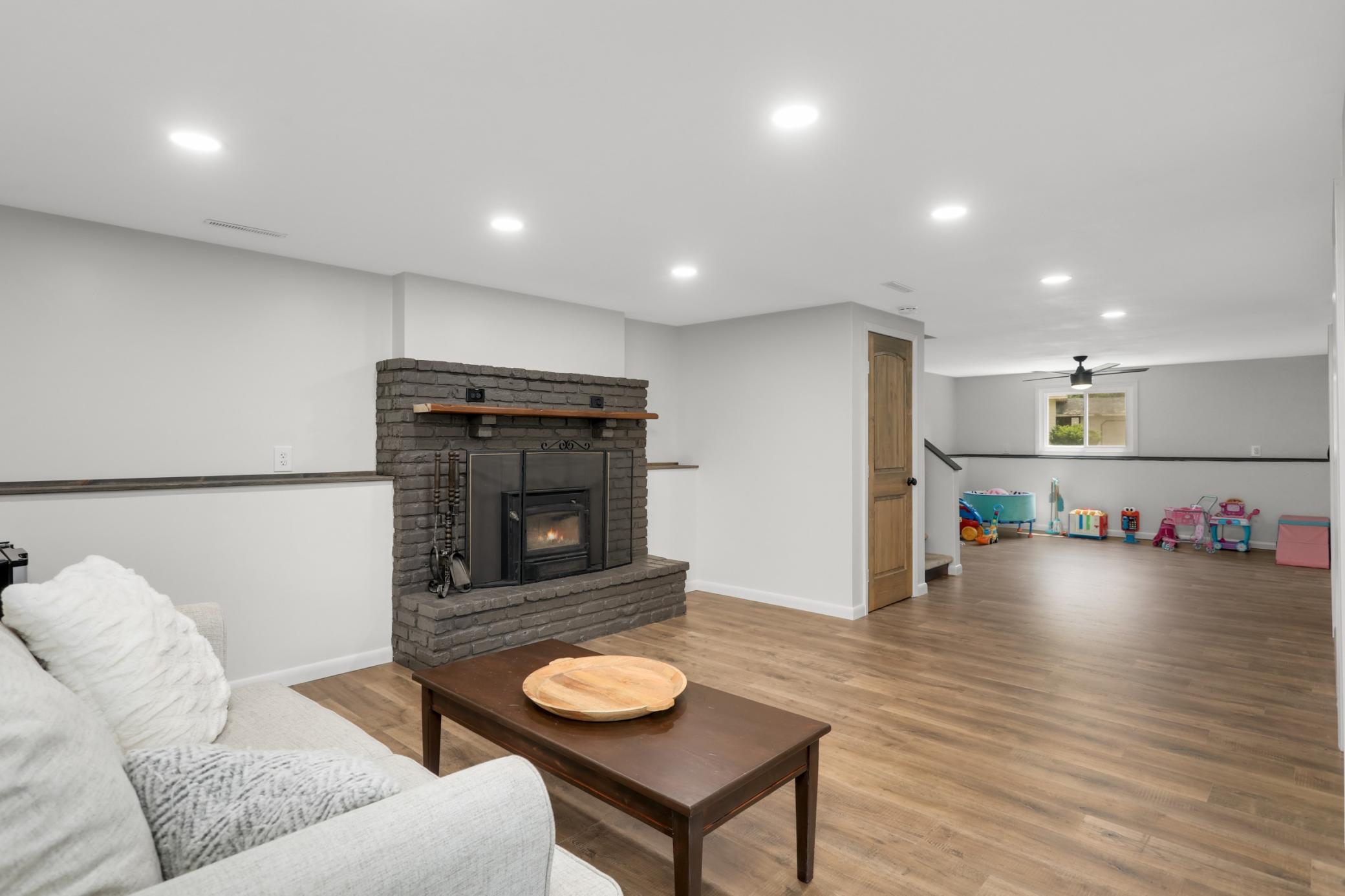A view of the spacious lower level which also has new solid core doors.