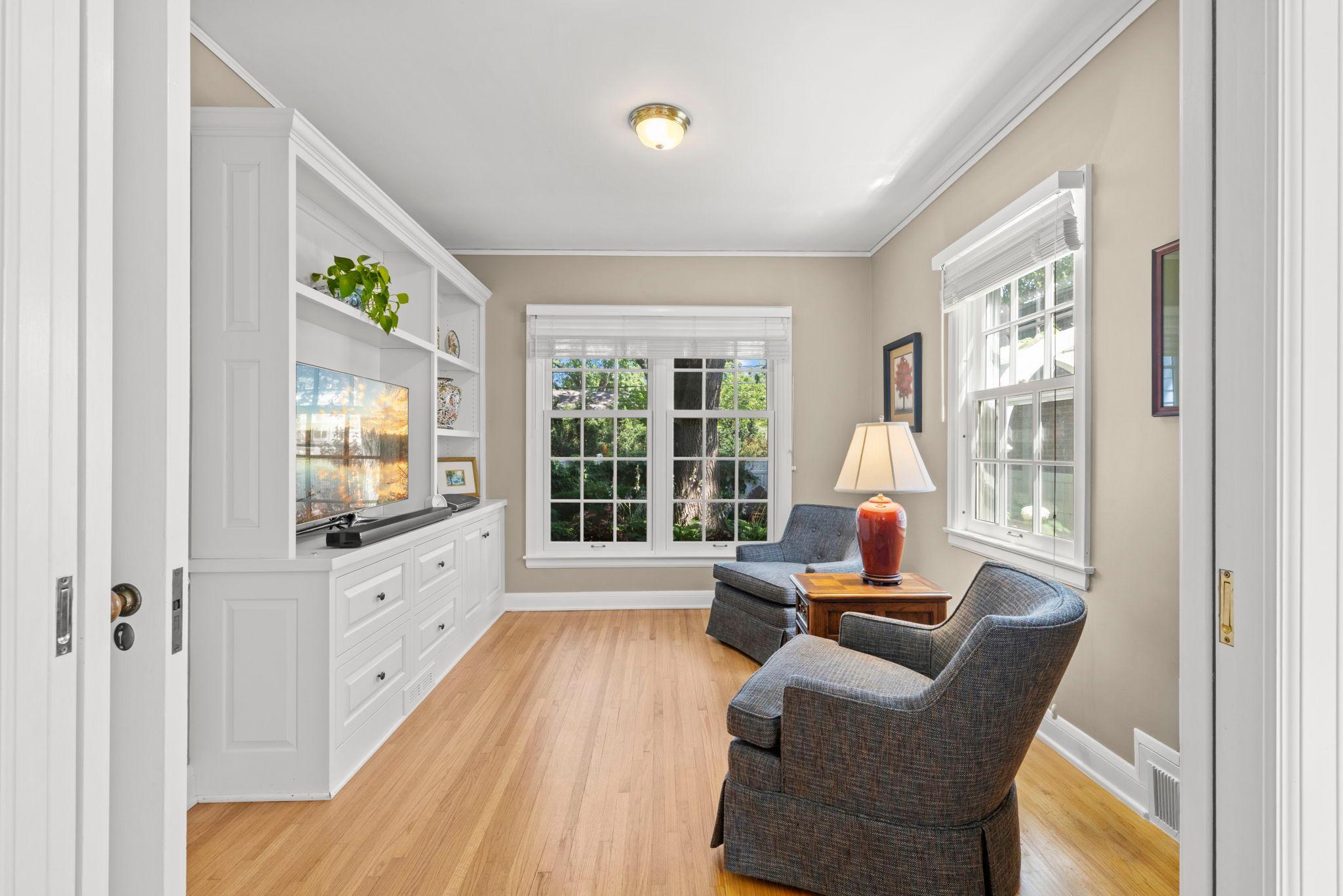 Den/family room has gorgeous views of the gardens