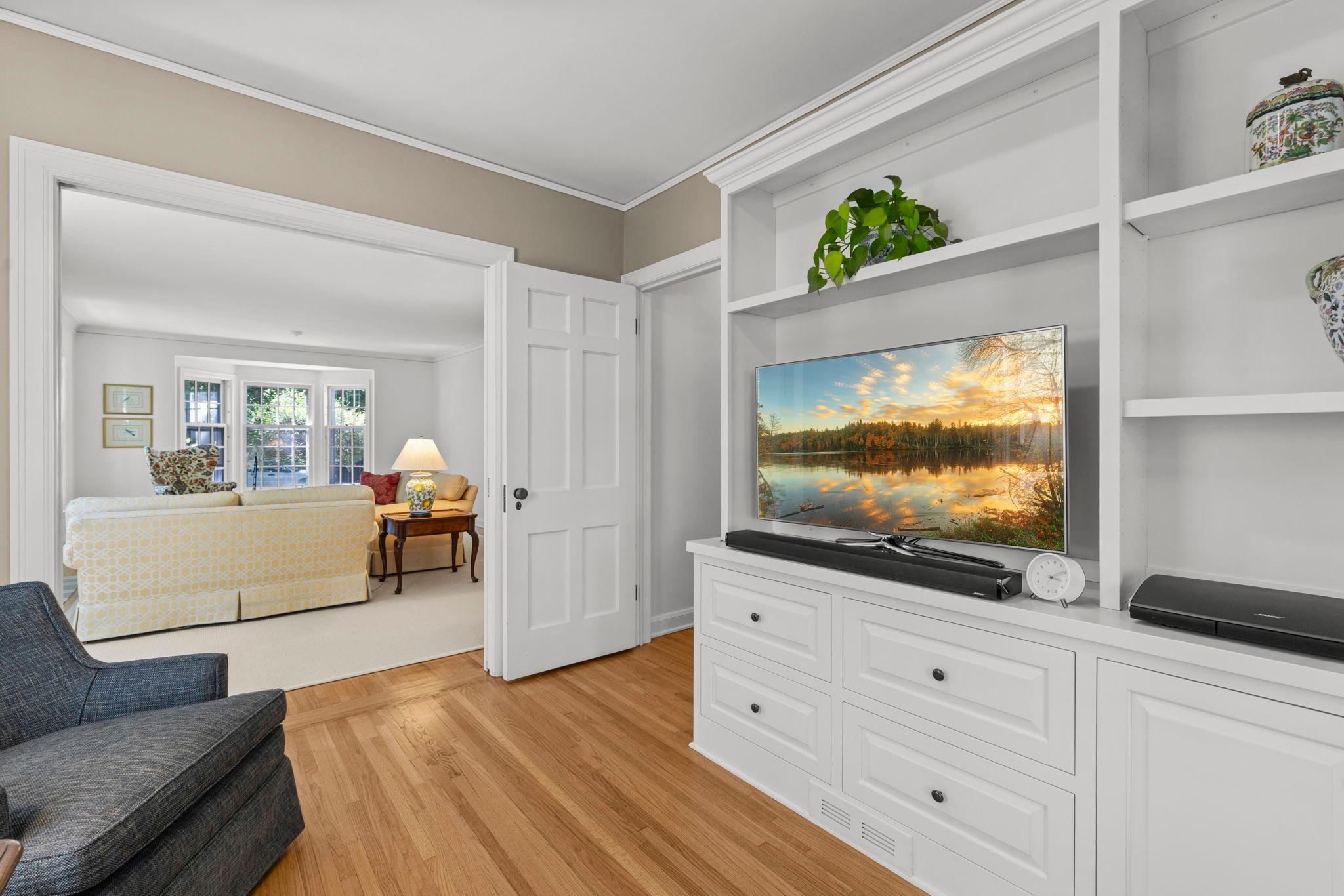 Pocket French doors between living room and family room