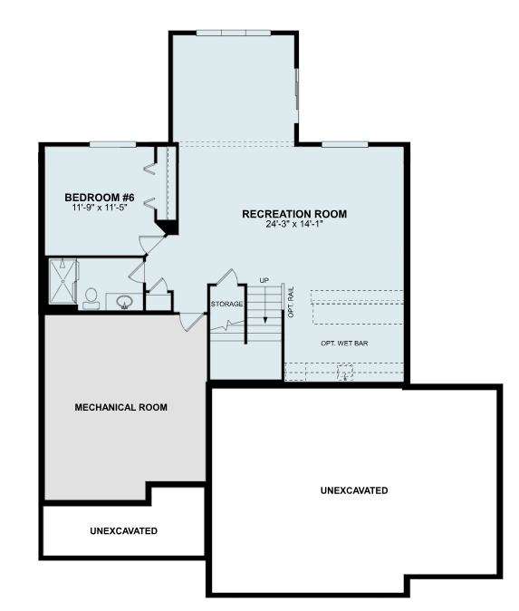 The lower level has a 5th bedroom to go along with a lower level bath and expansive rec room. (artist rendering)