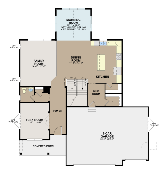 The open concept main level even features a sunny morning room, flex room and spacious kitchen to go along with so many open spaces to entertain. (artist rendering)