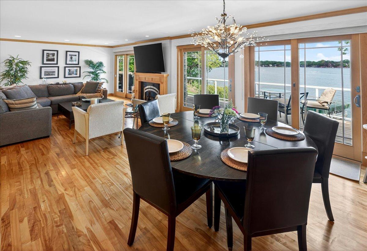 Large Dining area looking out at the lake.