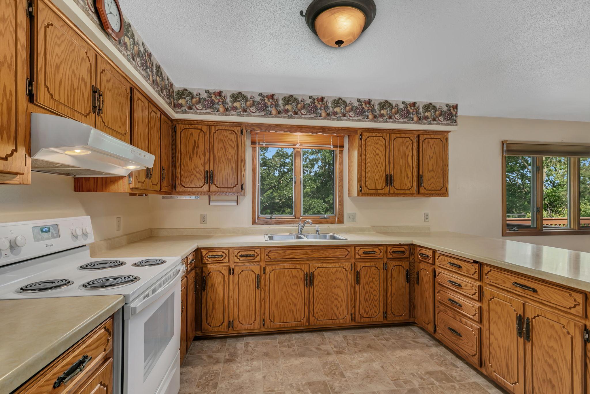 Large kitchen with ample counter space for prep and hosting