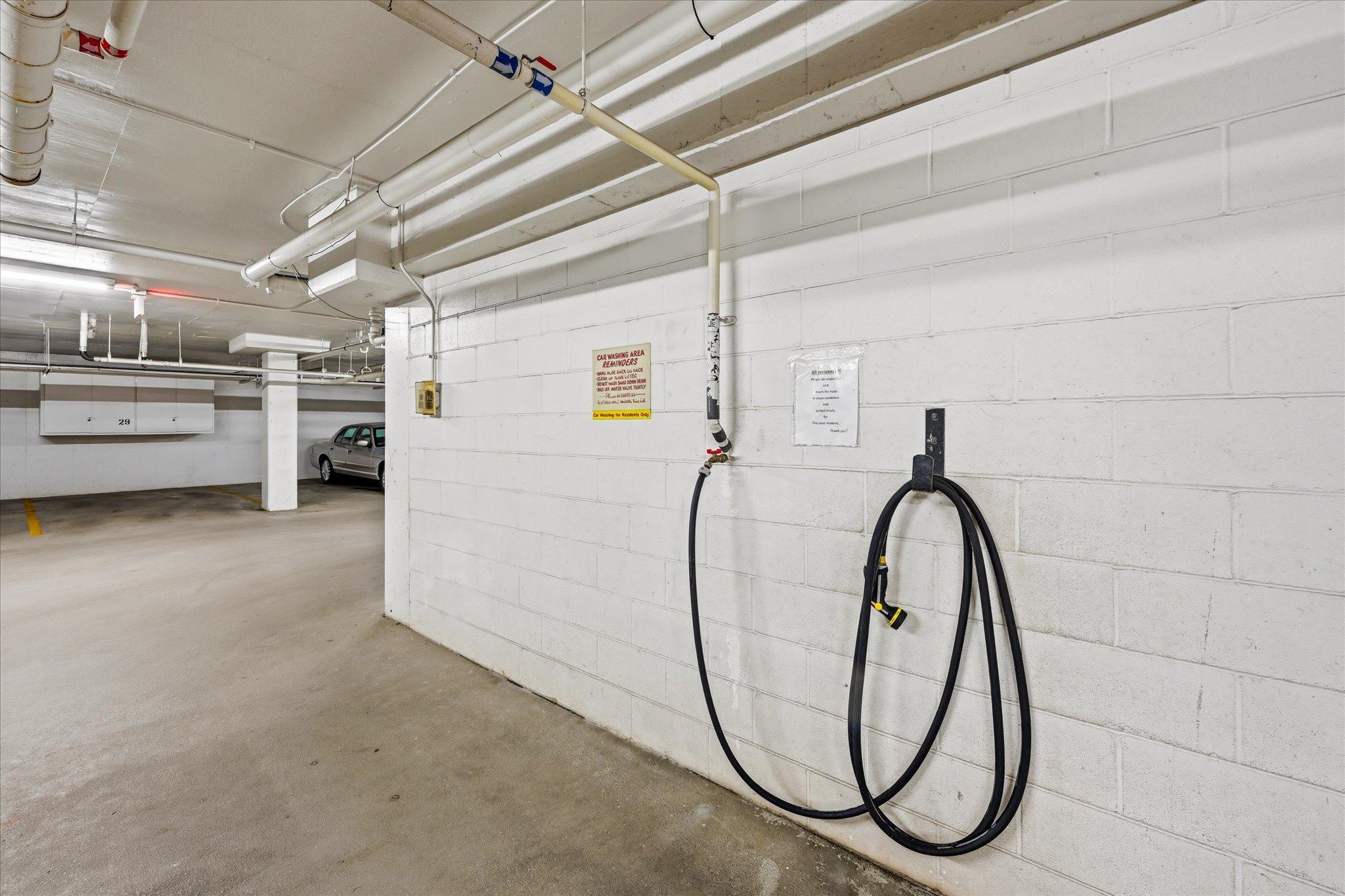 Car wash in garage.