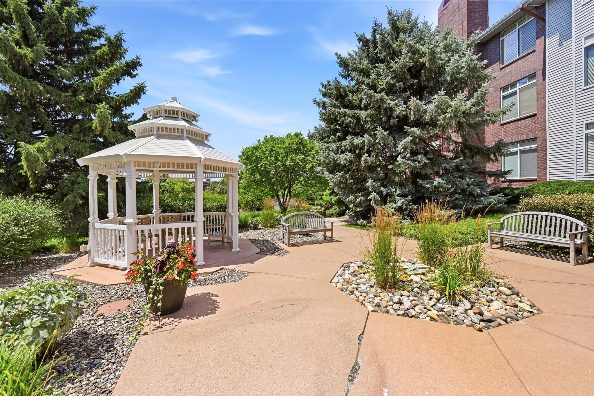 Community gazebos and flowers and more.