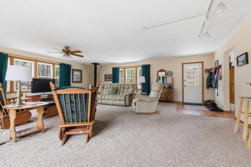 Family room walks out to large deck in private 2.5 acre yard