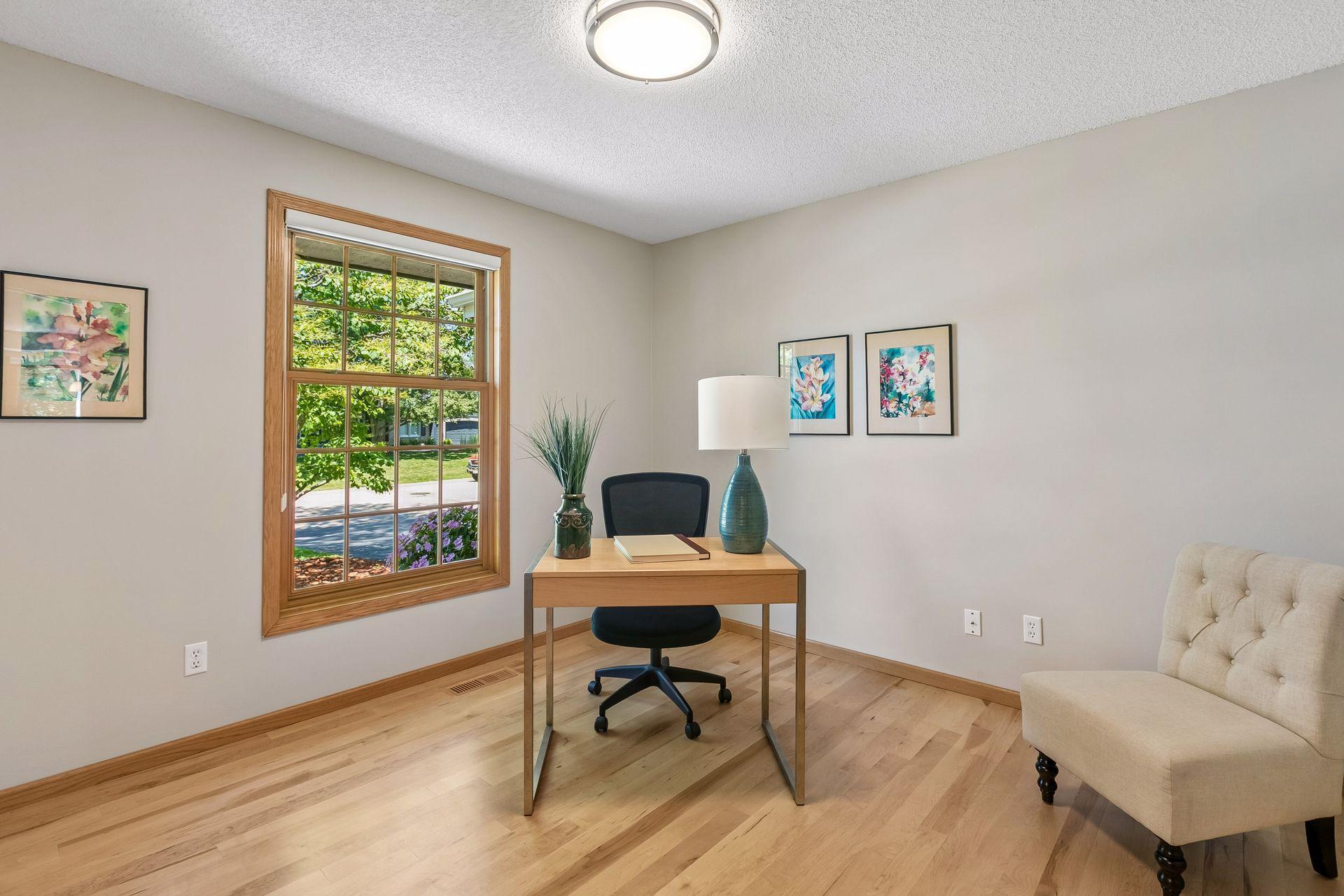 Spacious office with views to front yard.