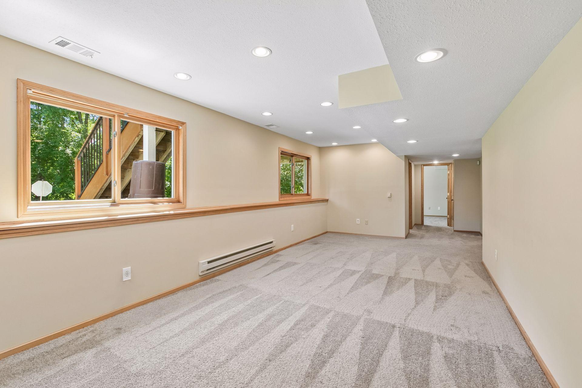 Lookout view in basement to the large backyard