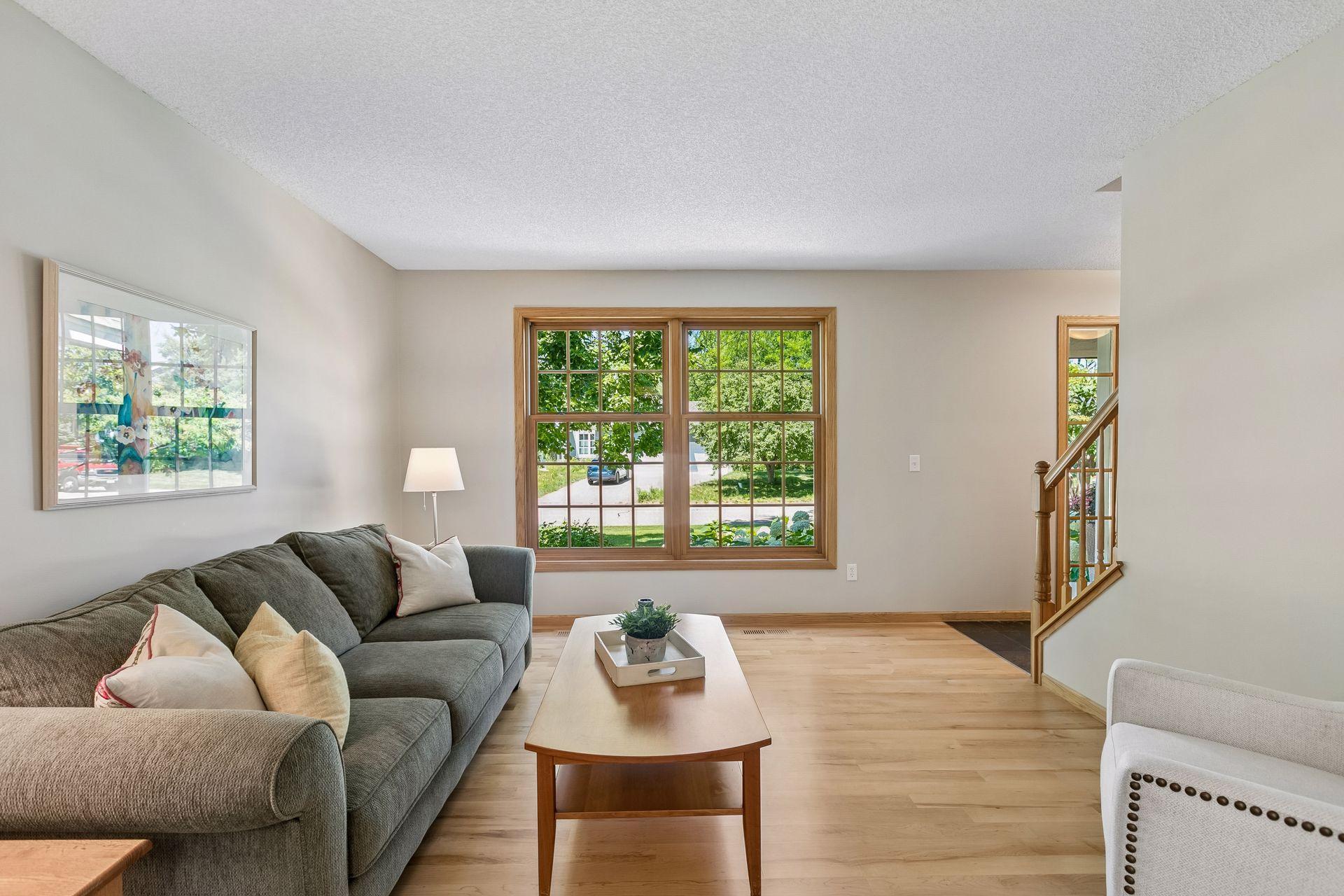 Main floor living room with new wood floors.