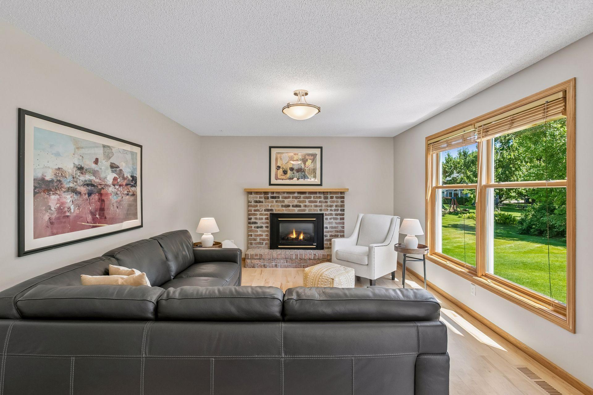 Gas fireplace in living room.