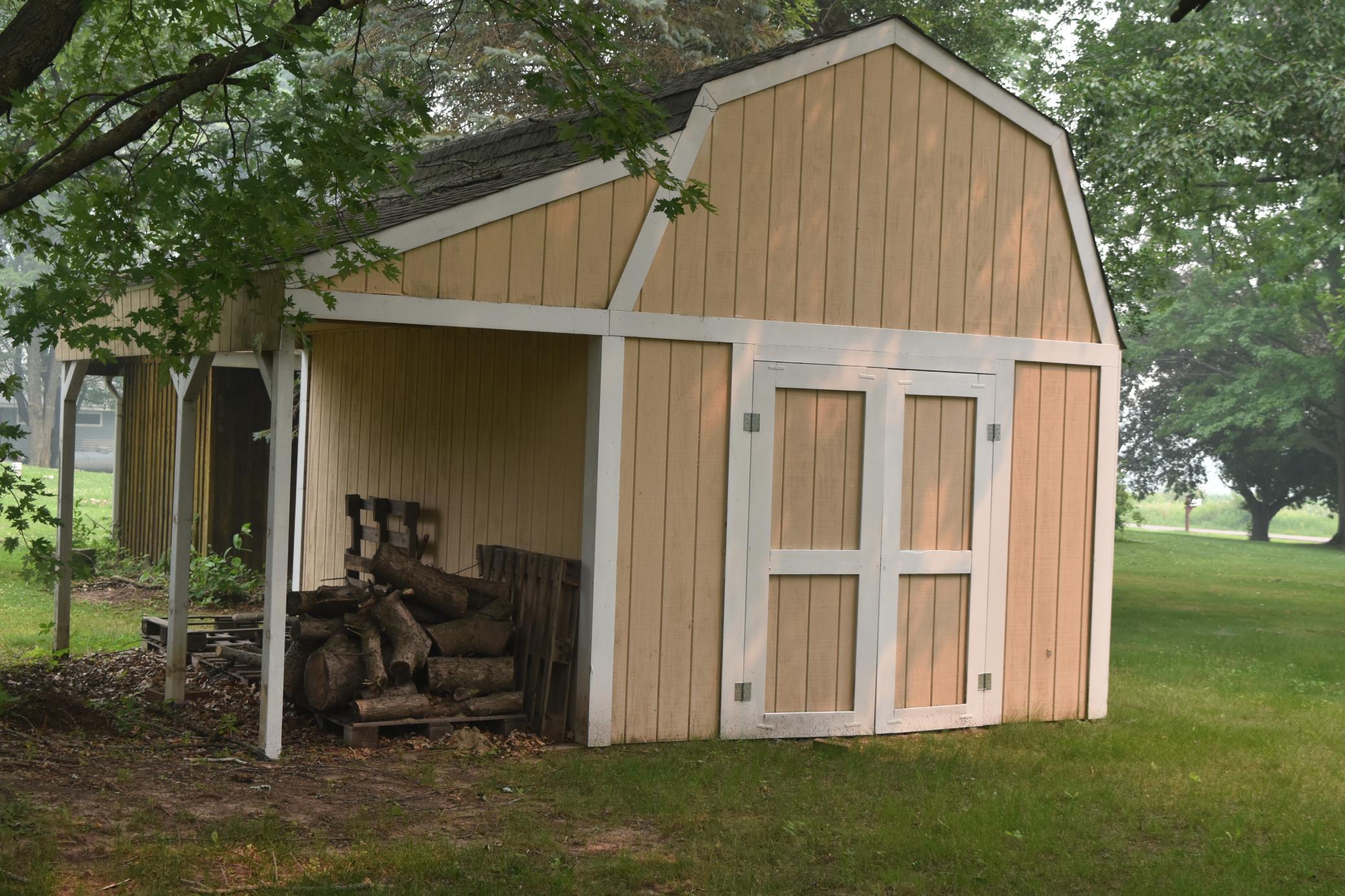 Lean-to side of storage shed.
