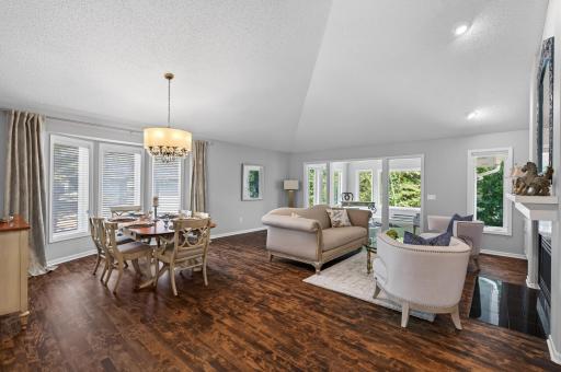 Soaring vaulted ceilings create an impressive sense of space while filling the home with natural light.