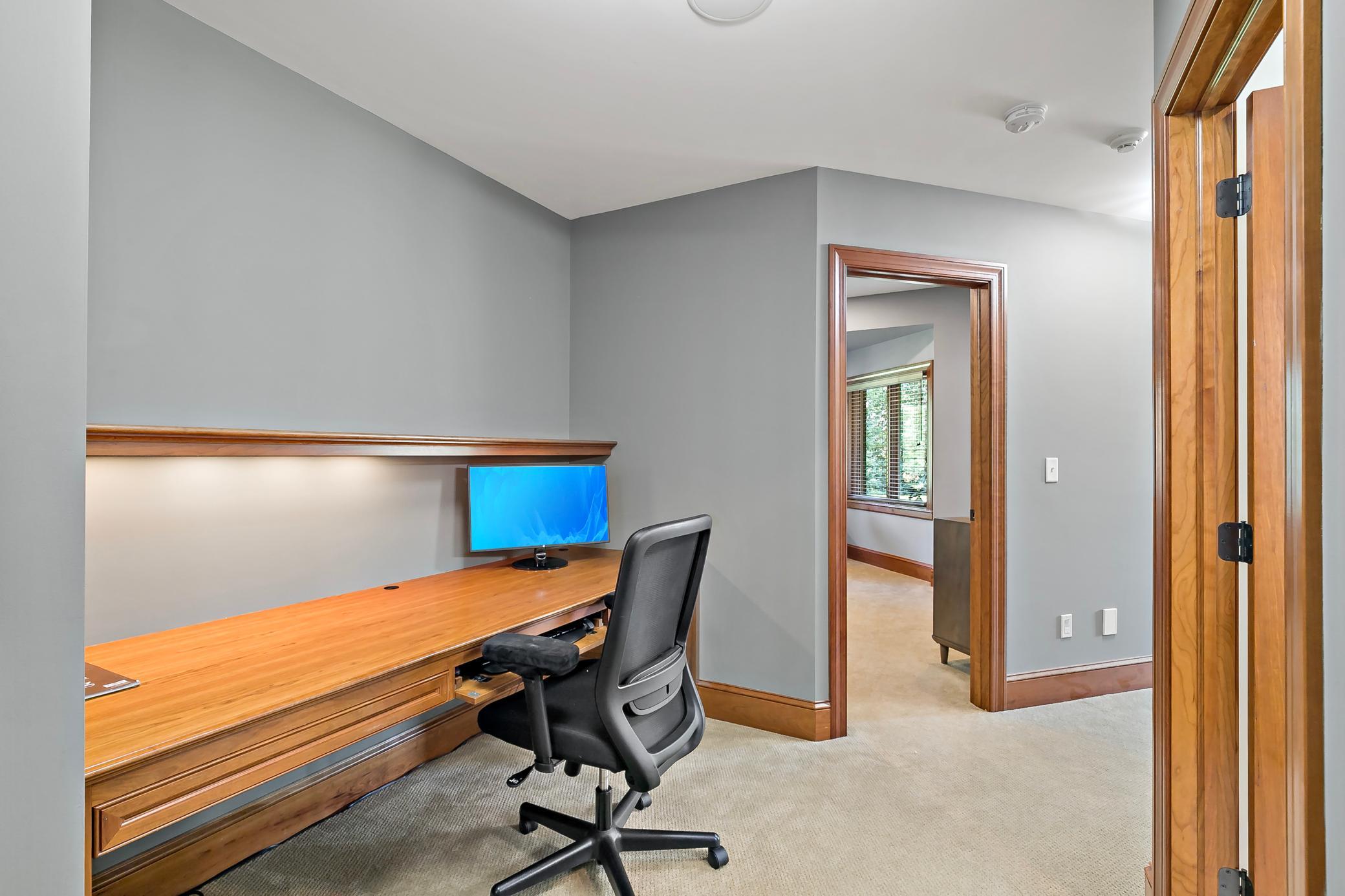 Two convenient workspace nooks provide the perfect setup for home offices, study stations, crafting, or managing busy family life.