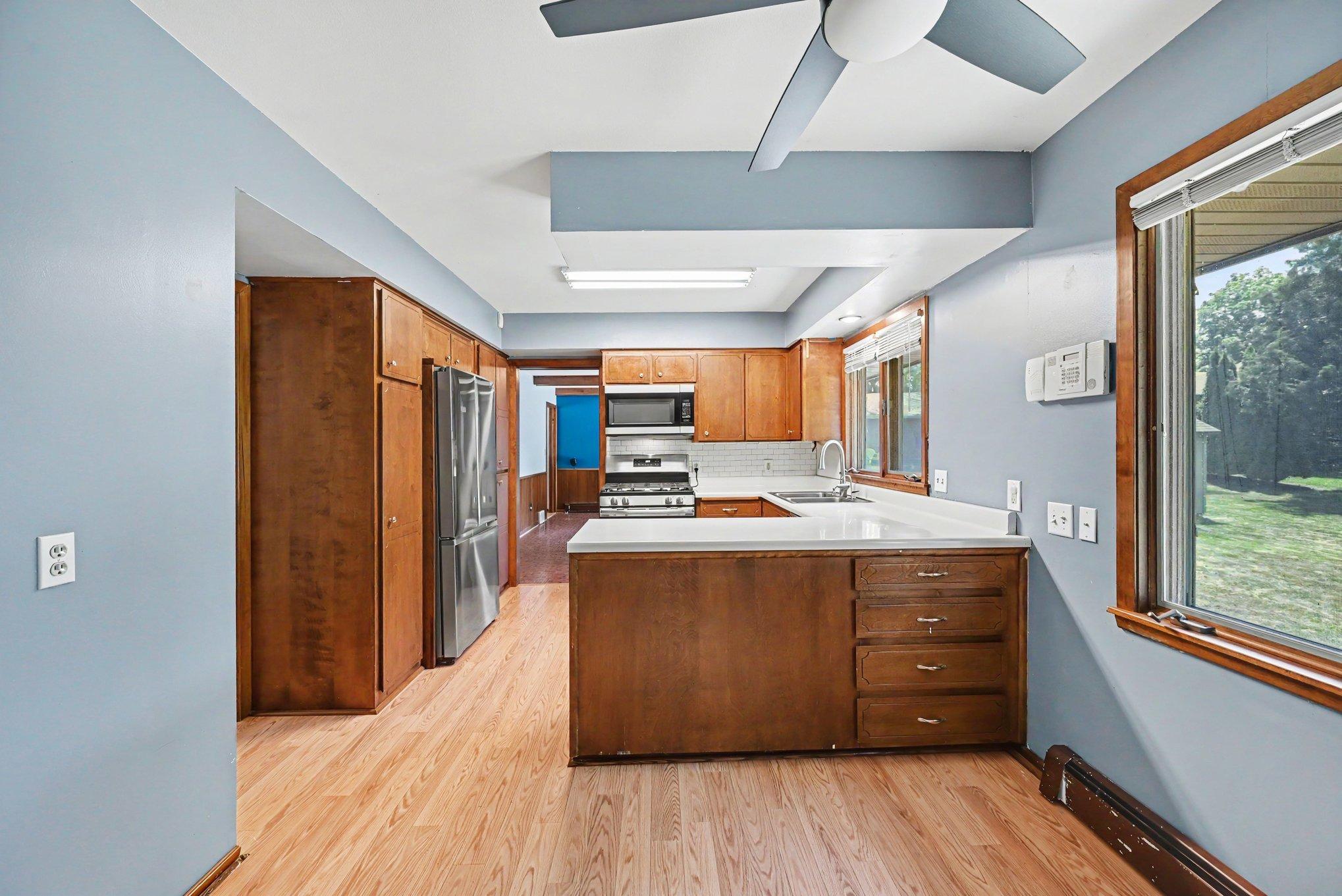Kitchen area with spacious storage